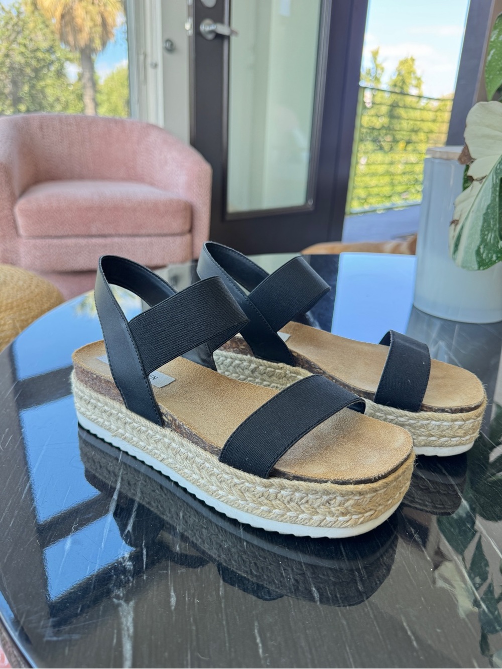 Steve Madden Black Espadrille Platform Slingback Sandals